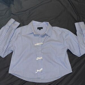 Aqua Blu Blue and White Striped Crop Top